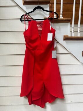 Red Strappy V-Neck Women's Dress